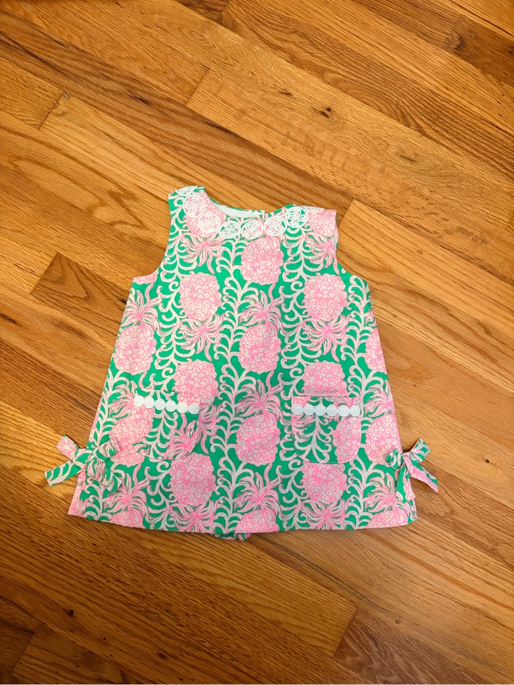 Lilly Pulitzer Green Tank Dress with Pink Pineapple Print and Side Ties